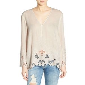 ASTR The Label Embroidered Bell Sleeve Top